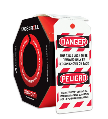 Bilingual OSHA Danger Tags By-The-Roll: This Tag & Lock To Be Removed Only By Person Shown On Back – Lockout/Tagout