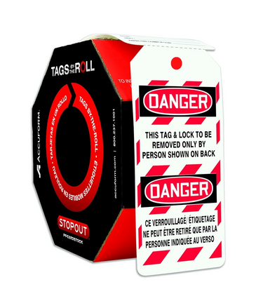 Bilingual OSHA Danger Tags By-The-Roll: This Tag & Lock To Be Removed Only By Person Shown On Back – Lockout/Tagout