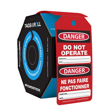 Bilingual OSHA Danger Tags By-The-Roll: Do Not Operate (Red) – Lockout/Tagout