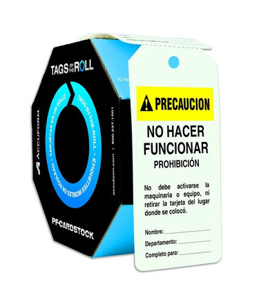 Spanish Caution Tags By-The-Roll: No Hacer Funcionar - Prohibicion – Lockout/Tagout
