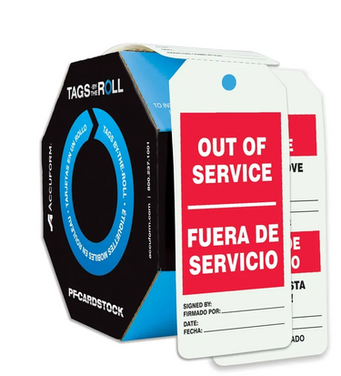 Bilingual Tags By-The-Roll - Out Of Service – Lockout/Tagout
