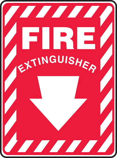 Safety Sign: Fire Extinguisher (Down Arrow White) – Signs & Labels