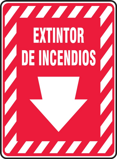 Safety Sign: Fire Extinguisher (Down Arrow White) – Signs & Labels