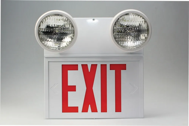 Combination Emergency Lighted Exit Sign with Round Emergency Lights – Signs & Labels