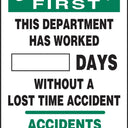OSHA Safety First Write-A-Day Scoreboards: This Department Has Worked _ Days Without A Lost Time Accident - Accidents Are Avoidable – Signs & Labels