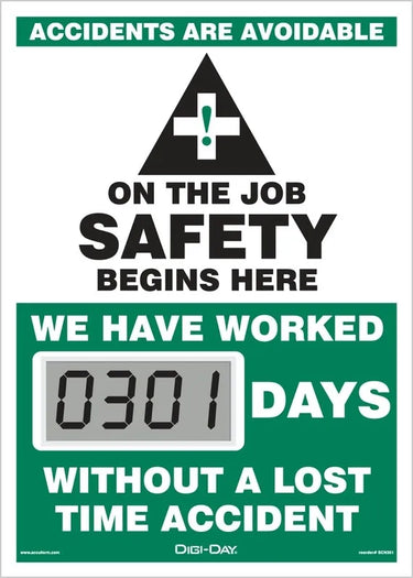 Changeable Face Starter Set - Electronic Scoreboard: Accidents Are Avoidable - On The Job Safety Begins Here – Signs & Labels