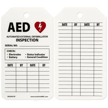 AED Status Safety Tag: Automatic External Defibrillator Inspection – Lockout/Tagout