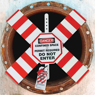 OSHA Danger Flanged Pipe Barrier Kit: Confined Space - Authorized Personnel Only – Lockout/Tagout
