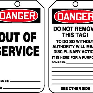 OSHA Danger Safety Tag: Out Of Service - Version A – Lockout/Tagout