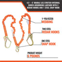 Malta Dynamics 4.5' - 6' Double Leg Stretch Internal Shock Absorbing Lanyard with 2 Rebar Hooks & 1 Steel Snap Hook – Fall Protection
