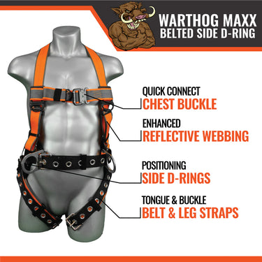Malta Dynamics Warthog MAXX Belted Side D-Ring Harness – Fall Protection