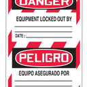 Bilingual OSHA Danger Tags By-The-Roll: Locked Out Do Not Operate – Lockout/Tagout