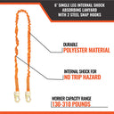 Malta Dynamics 6' Single Leg Internal Shock Absorbing Lanyard with 2 Steel Snap Hooks – Fall Protection