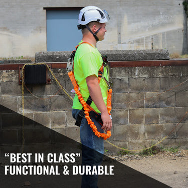 Malta Dynamics 4.5' - 6' Single Leg Stretch Internal Shock Absorbing Lanyard with 1 Rebar Hook and 1 Steel Snap Hook – Fall Protection