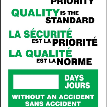 Bilingual Write-a-Day Scoreboards: Safety Is the Priority - Quality Is The Standard – Lockout/Tagout