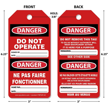 Bilingual OSHA Danger Tags By-The-Roll: Do Not Operate (Red) – Lockout/Tagout
