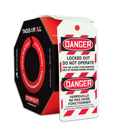 Bilingual OSHA Danger Tags By-The-Roll: Do Not Operate – Lockout/Tagout