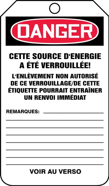 OSHA Danger Lockout Tag: Do Not Operate - Equipment Locked Out By – Lockout/Tagout