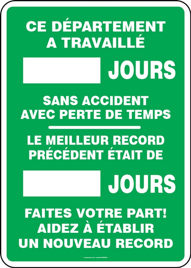 Write-A-Day Scoreboards: This Department Has Worked _ Days Without A Lost Time Accident - Previous Record – Lockout/Tagout