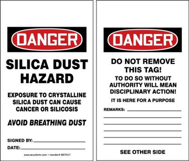 OSHA Danger Safety Tag: Silica Dust Hazard – Lockout/Tagout