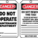 OSHA Danger Safety Tag: Do Not Operate - Maintenance Department – Lockout/Tagout