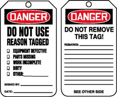 OSHA Danger Safety Label: Do Not Use - Reason Tagged – Lockout/Tagout