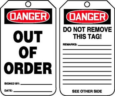 OSHA Danger Safety Tag: Out Of Order – Lockout/Tagout