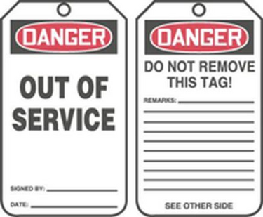 Jumbo OSHA Danger Safety Tag: Out Of Service – Lockout/Tagout