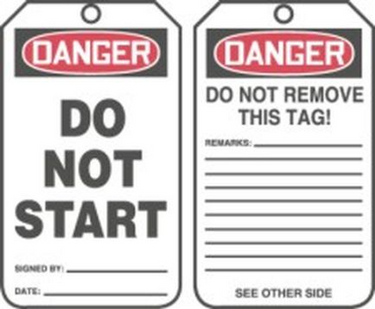 OSHA Danger Safety Tag: Do Not Start – Lockout/Tagout