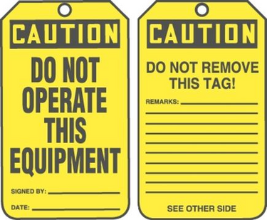 OSHA Caution Safety Tag: Do Not Operate This Equipment – Lockout/Tagout