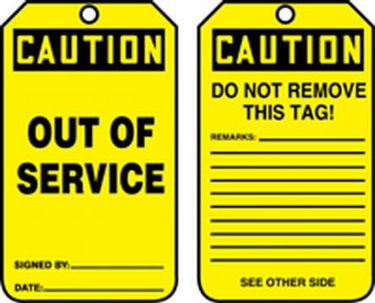 OSHA Caution Safety Tag: Out Of Service – Lockout/Tagout