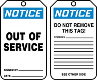 OSHA Notice Safety Tag: Out Of Service – Lockout/Tagout