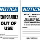 OSHA Notice Safety Tag: Temporarily Out Of Use – Lockout/Tagout
