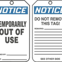 OSHA Notice Safety Tag: Temporarily Out Of Use – Lockout/Tagout