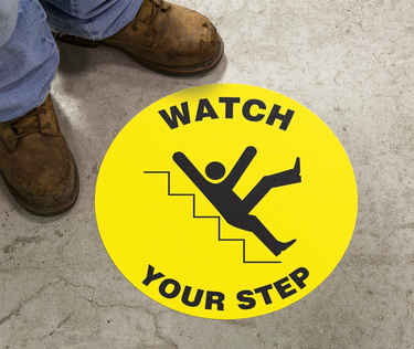Round Floor Sign: Watch Your Step – Signs & Labels