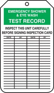Safety Tag: Emergency Shower & Eye Wash Test Record – Lockout/Tagout
