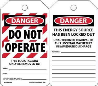 OSHA Danger Lockout Safety Tags: Do Not Operate – Lockout/Tagout
