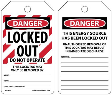 OSHA Danger Safety Tags: Locked Out - Do Not Operate – Lockout/Tagout