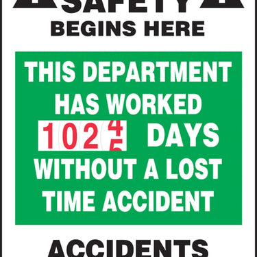 Turn-A-Day Scoreboards: This Department Has Worked _ Days Without A Lost Time Accident – Signs & Labels