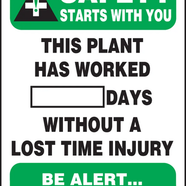 Write-A-Day Scoreboards: Safety Starts With You - This Plant Has Worked _ Days Without A Lost Time Accident - Be Alert Accidents Hurt – Lockout/Tagout