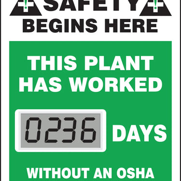 Electronic Scoreboards: This Plant Has Worked _ Days Without an OSHA Recordable Accident – Signs & Labels