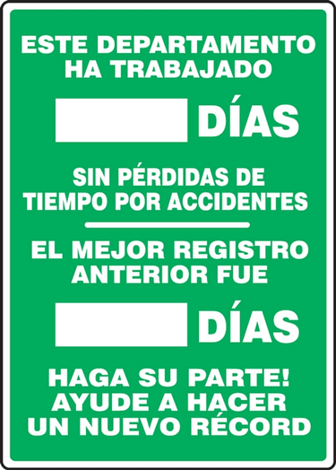 Write-A-Day Scoreboards: This Department Has Worked _ Days Without A Lost Time Accident - Previous Record – Lockout/Tagout