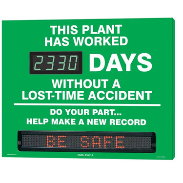 Moving Message Scoreboard Sign: This Plant Has Worked _Days Without A Lost-Time Accident - Do Your Part...Help Make A New Record – Signs & Labels