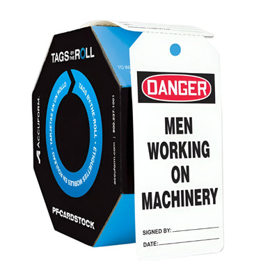 OSHA Danger Tags By-The-Roll: Men Working On Machinery – Lockout/Tagout