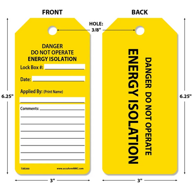 Tags By-The-Roll: Danger - Do Not Operate - Energy Isolation – Lockout/Tagout