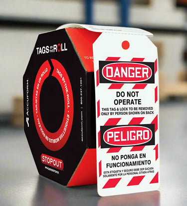 Bilingual OSHA Danger Tags By-The-Roll: Do Not Operate – Lockout/Tagout