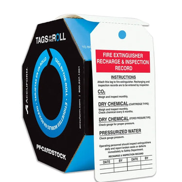 Safety Tags By-The-Roll: Fire Extinguisher Recharge & Inspection Record – Lockout/Tagout