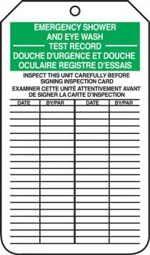 Bilingual Inspection & Status Record Tag: Emergency Shower and Eye Wash – Lockout/Tagout
