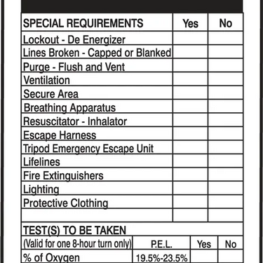 Confined Space Status Safety Tag: Confined Space Entry Permit - Black – Lockout/Tagout