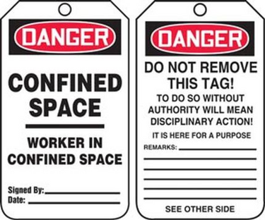 OSHA Danger Safety Tag: Confined Space - Worker In Confined Space – Lockout/Tagout